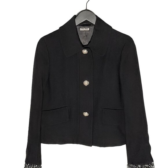 Miu Miu Jackets & Blazers - Miu Miu 2018 Pearl Buttons Crystal Lace Cuffs Black Blazer